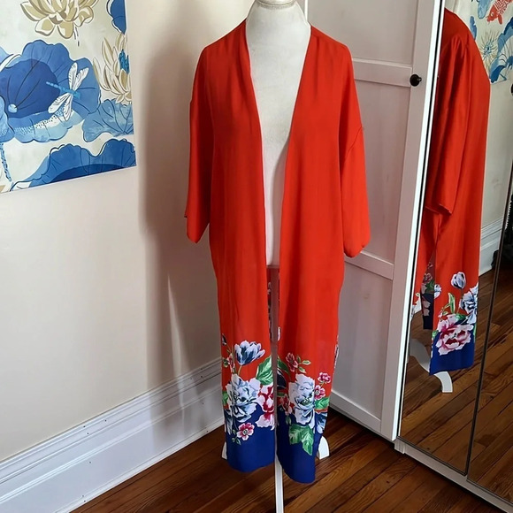 The Pioneer Woman Orange Kimono with Floral Print - Size S/M - Picture 2 of 8